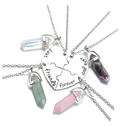 Image of Jovivi BFF Best Friend Necklace for 4 Women Girls- Healing Crystal Friendship Necklaces BFF Gifts Matching Heart Best Friends Forever Pendant Necklaces Set