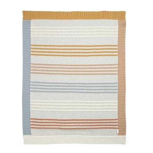 Image of Mamas & Papas Nursery Small Knitted Blanket, Multi Coloured Stripe, 70 x 90 cm