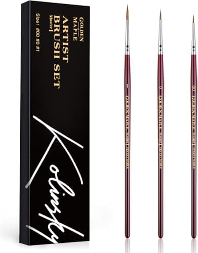 Image of Kolinsky Sable Miniature Paint Brushes, Professional Fine Detail Paint Brushes, Golden Maple Round Point Paint Brush for Miniatures, Watercolor Details, Figures & Acrylic - Size 00, 0, 1