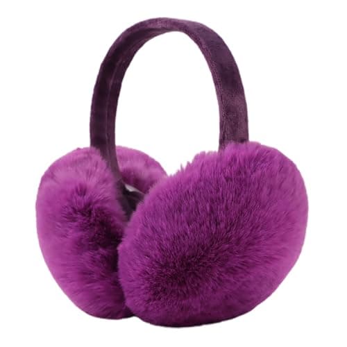 Image of XIAOHAWANG Warm Winter EarMuffs for Women Fluffy Ear Warmer Foldable Outdoor Adult Ear Covers (Deep Purple)