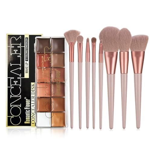 Image of Clouparto 12 Colors Makeup Palette, Highlighting Cream Contour Palette Concealer Full Coverage +8 Pcs Blush Foundation Powder Eye Shadows Makeup Brushs