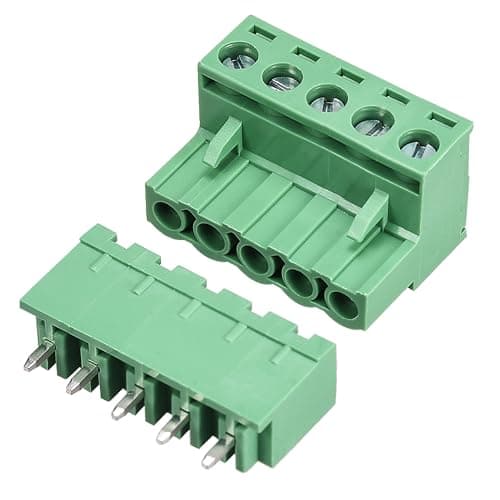Image of TA-VIGOR 5 Pin 5.08mm Pitch PCB Screw Terminal Block Set, Male and Female Connector Blocks Electrical, 300V 15A, Green, 5 Sets
