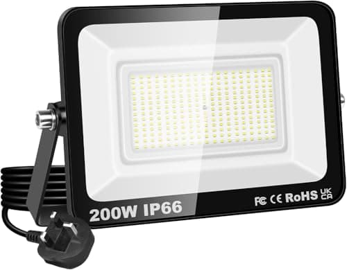 Image of YOJANA 200W LED Outdoor Flood Lights,20000LM Spotlights with Plug Exterior Security Lights,6000K Cool White Light for Yard Garage Garden Waterproof Workshop Job Site Work Lamp [Energy Class E]