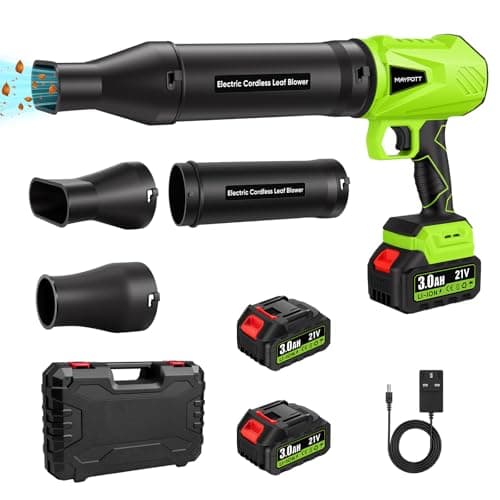 Image of Cordless Leaf Blower, Maypott Electric Handheld Leaf Blower with Battery Garden Blower with3 Extended Nozzles,Upgraded Motor,21V2 Pcs Batteries Leaf Grabbers Air Blower for Yard/Lawn Care, Dusting