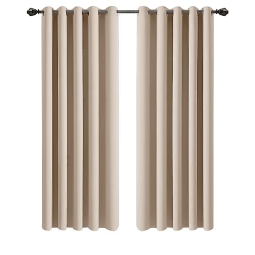 Image of Imperial Rooms Eyelet Blackout Curtains for Living Room 66x72 Inch Cream Bedroom Curtains Super Soft Thermal insulated Curtain 2 Panels with Tiebacks