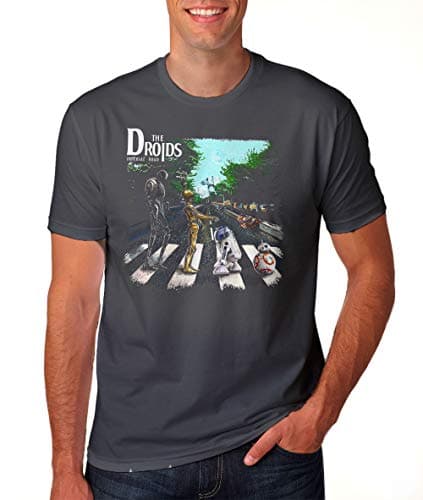 Image of Droids Abbey Road Starwars Beatles Mashup T-Shirt Funny Print Tee Grey/Black
