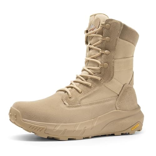 Image of NORTIV 8 Men's Breathable Tactical Military Work Boots Side Zipper Leather Lightweight Hiking Motorcycle Combat Boots,Size 10,Sand,SNMT242M