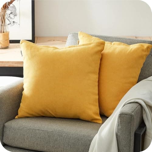 Image of Topfinel Mustard Yellow Cushion Covers 45cm x 45cm Chenille Spring Pillow Cover Soft Square Plain Decorative 18x18 Inches Throw Pillowcases for Sofa Bed Bedroom livingroomSet of 2