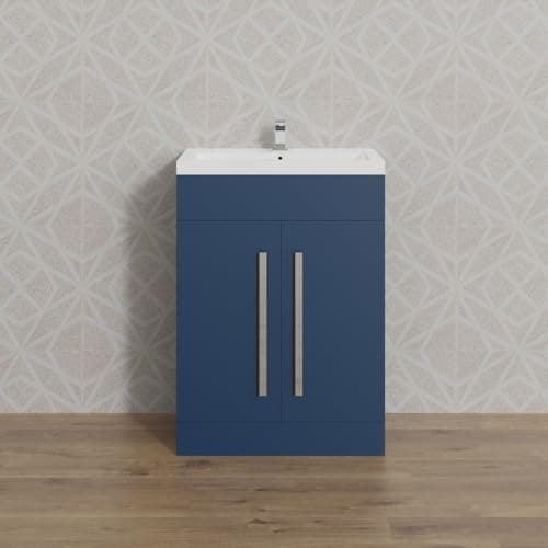 Image of Aquariss 600mm Painted Floor Standing Vanity Unit with Basin Sink Cabinet Unit Bathroom Storage Units Free Standing Matte Blue