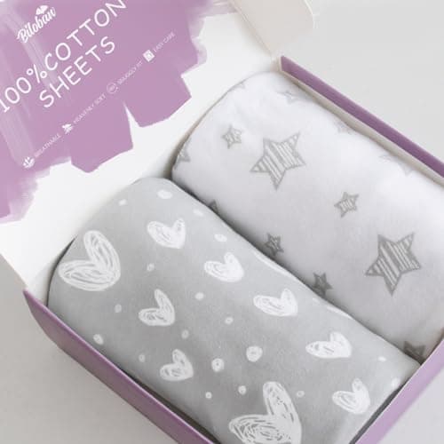 Image of Bassinet Sheets Compatible with 4moms Mamaroo Sleep Bassinet, 2 Pack, 100% Jersey Knit Cotton Sheets, Breathable and Heavenly Soft, Grey Print for Baby