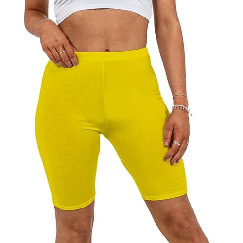Image of Missloved Ladies Womens Cycling Dancing Gym 1/2 Leggings Active Casual Shorts (Yellow, 12-14)