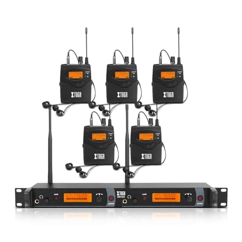 Image of XTUGA IEM1200 Wireless in Ear Monitor System, Dual Channel In Ear Monitor with 5 Bodypacks, UHF Wireless IEM System for Band, Studio, Musicians, Stage