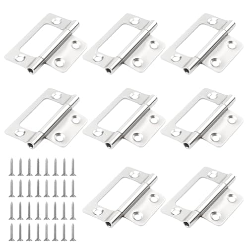 Image of 8 Pack Flush Hinges, Bifold Door Hinge 2 Inch Silent Flush Hinges No Mortise Ball Bearing Hinge with 32 Screws for Door, Windows, Closet, Drawer (Silver)