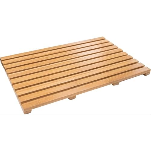 Image of Bargain House - Rectangular Wooden Bath Mat, Bamboo Bath Mat, Bath Mats For Bathroom, Outdoor Shower & Spa, 53L x 33W x 2.4cm Anti Slip Rubber Feet Duck Board Wooden Shower mats Multipurpose