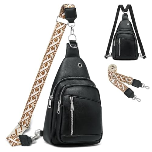 Image of SUIKIHUM Anti Theft Sling Bag, 2 in 1 PU Leather 8.3" Convertible Crossbody Bags, Fanny Pack Backpack with 2 Removable Straps for Hiking Cycling Sport (Black)