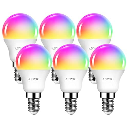 Image of ANWIO Dimmable Smart LED Bulb, 470Lm, 5W Replacing 40W E14, Works with Alexa, Echo, Google Assistant (Pack of 6) WiFi Golf Ball Shaped Bulbs compatibility with TUYA