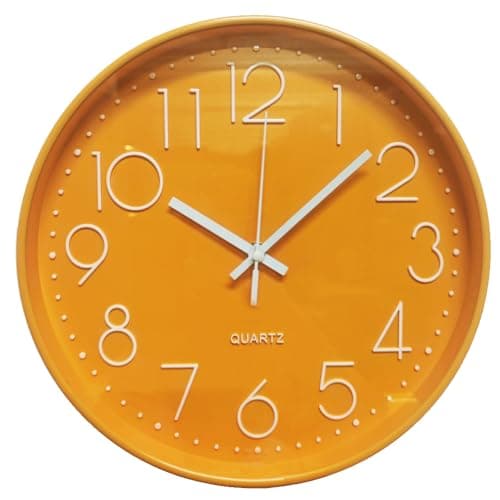 Image of Taodyans Silent Wall Clock 12 Inch Kitchen Clock Quartz Battery Operated Round Modern Hanging Clock for Office Class Room Living Room Bedrooms (Orange)
