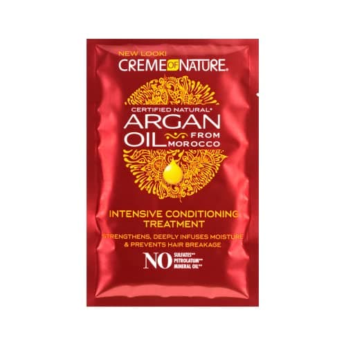 Image of Creme of Nature, Argan Moisturizing Mask with Moroccan Argan Oil, Moisturising and Creamy Formula, Curly Hair, Frizzy Hair, Sulphate-Free, Pouch (63.7 g)
