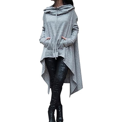 Image of Longline Hoodie Women,Women's Solid Cotton Sweatshirt Hooded Vintage Leisure Work Jumpers Loose Comfortable Tunic Top Drawstring Long Sleeves Pullover Hoodies Hoody Oversized Activewear Jacket Grey