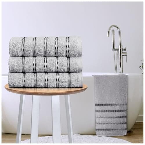 Image of GC GAVENO CAVAILIA Stripe Bath Sheets Extra Large 3Pack | 600GSM Towels Bath Sheets Quick Dry & Water Absorbent Towels Set | Lightweight Hotel Quality Thick Cotton Towel Bath Sheet 90x150 Cm, Grey