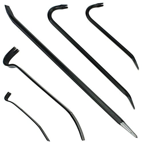 Image of SPARES2GO 5 Piece Crowbar, Long Wrecking Rod & Flat Pry - Demolition Crow Bar Set (60cm 45cm 38cm 30cm 18cm)