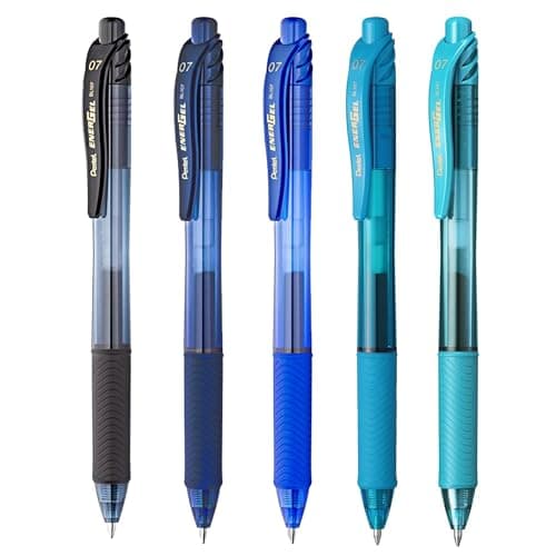 Image of Pentel Energel X BL107 Retractable Gel Rollerball Pens - 0.7mm Nib - Blue Tones - Pack of 5