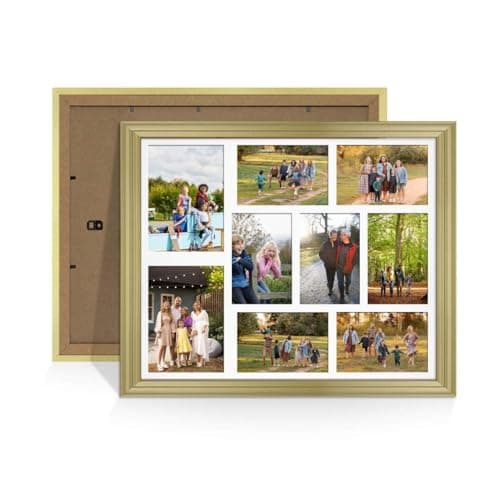 Image of Procut Global 20X16 Gold Photo Frames For Multiple Pictures with White Mount-Classic Collage Frame with 9 Apertures (2x) 7x5, (7x) 6x4-Engineered Wood with Shatterproof Perspex