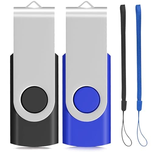 Image of EASTBULL 4GB Usb Stick 2 Pack, Memory Sticks USB 2.0 Metal Flash Drive Swivel Design Fold Storage with 2 Lanyards (Black/Blue)…