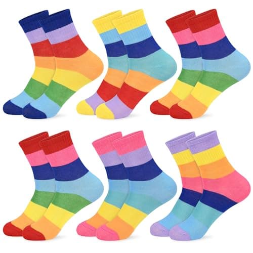 Image of srclo Boys Girls Socks 6 Pairs Sports Crew Socks Kids Black White Grey Cotton School Athletic Socks 5-12 Years