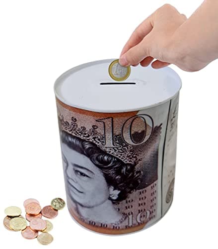 Image of Best House Money Box - Piggy Bank, Cash Coin Box Tin, Tinplate, Savings Tin for Kids Adult Boys Girls as Gift to Save Birthday Money, Holiday and Christmas Fund - 12 x 16 cm (Medium)