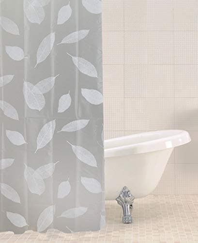 Image of Sabichi Leaves Peva Grey Shower Curtain - Mould And Mildew Resistant - 180 X 180 Cm Waterproof Shower Curtain - Leaves Patterned - Easy To Clean - Bpa Free - Includes 12 Plastic Hooks