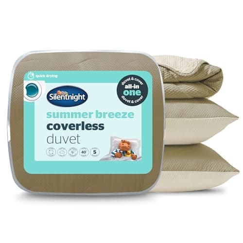 Image of Silentnight Summer Breeze Coverless Duvet - Seersucker 2.5 Tog Summer Lightweight Super King Duvet Quilt Reversible - Includes Matching Pillowcase - Machine Washable - Sage & Cream - Super King