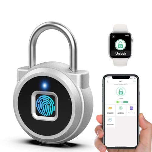 Image of Eseesmart Fingerprint Padlock, Gym Locker with Fingerpirnt Bluetooth APP Control, Smart Fingerprint Lock, Keyless Outdoor Waterproof Security Suitcase Luggage School Backpack (Sliver)