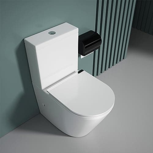 Image of Durovin Bathrooms Close Coupled Toilet with Dual Flush Cistern & Soft Close Seat with Metal Strip 365×800×610mm(WHD) - Rimless Technology