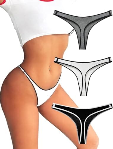 Image of KUKU PANDA Cotton Thongs for Women Sexy Knikers Seamless Ladies Panties 3 Pack Set (Black Gray White, Large)