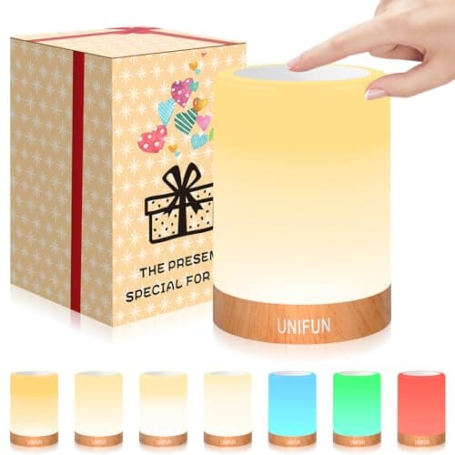 Image of UNIFUN Table Lamp, Touch Sensor Bedside Lamps, Dimmable Warm White & Color Changing RGB Light for Bedroom,Living Room Gift Pack for Mom, Father’s Day and Other Holiday Use (Size-2)…