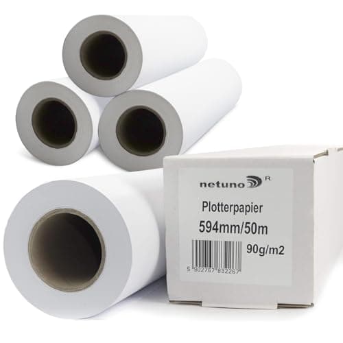 Image of Netuno 4 Rolls of White Plotter Paper 90gsm 594 mm x 50 m 50 mm 2 in core CAD Paper Technical Drawings Architectural Plans Project Plans Drafting Design Sketches Inkjet Plotter roll Wide Format Rolls
