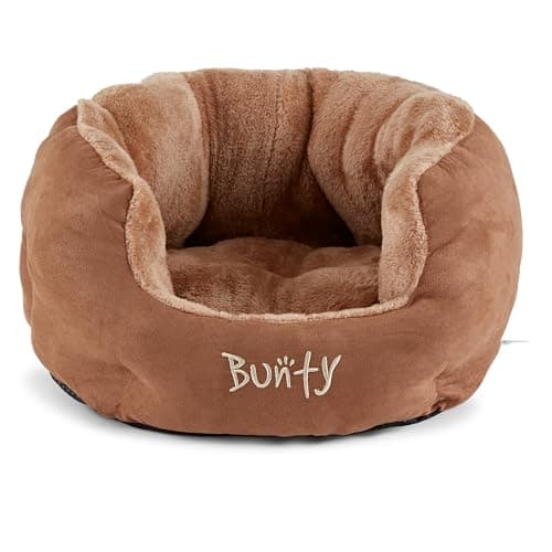 Image of Bunty Polar Dog Bed & Cat Bed, Small | Cosy Fluffy Fleece Calming Dog Bed | High Wall Snuggle Anti Anxiety | Washable Bed & Cushion for Puppy, Small to Large Pets - Brown