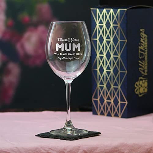 Image of Personlised Engaved Wine Glass 19oz with Thank You Mum Design Gift Boxed, Birthday Gift for Mum, Mothers Day Gift, Laser Engraved and Gift Boxed in The UK