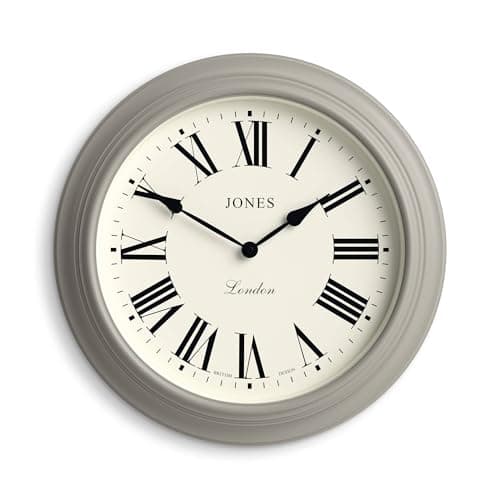 Image of Jones Clocks® Supper Club wall clock | Large classic round clock | 40cm | Mid grey | Roman numerals | Traditional design ideal for kitchen or living room