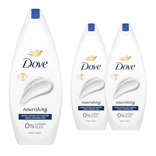 Image of Dove Body Wash 0% Sulfate SLES for Women Made with Naturally Derived Cleansers and Plant Based Moisturiseres Gently Cleanses for Softer and Smoother Skin, 225ml (3 Pack, Nourishing)