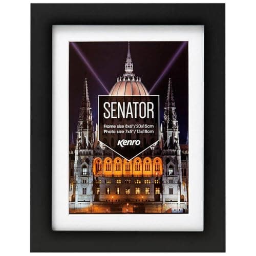 Image of Kenro Senator Black Wood Photo Frame A4 / 21x29.7cm with White Mat for Photo 9x6 Inch / 23x15cm - SNF2315B