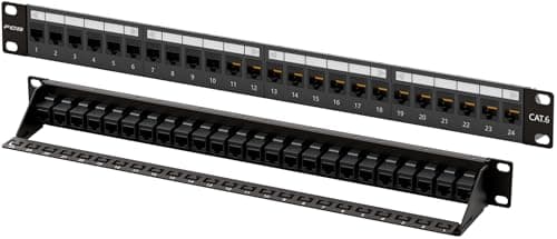 Image of FGB 10Gbps Patch Panel 24 Port, Cat6 Keystone Patch Panel, 19" Rackmount or Wall Mount Patch Panel 1U with Back Bar, Network Patch Panel for Gigabit Network Switch