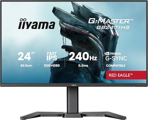 Image of iiyama G-Master Red Eagle GB2471HS-B1 Fast IPS LED Gaming Monitor 23.8 Inch Full HD 240Hz HDMI DP 0.3ms G-SYNC Height Adjustment Pivot Black