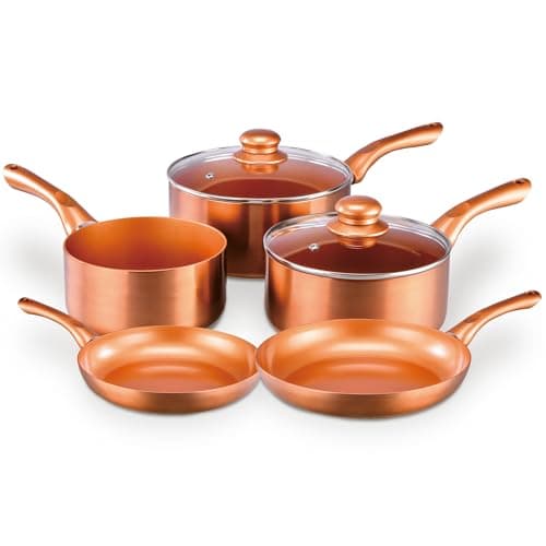 Image of Cermalon 5-Piece Copper Collection Cookware Set-Includes 2X Frying Pans and 3X Saucepans- Ceramic Non-Stick Coating with Metallic Copper Exterior-Compatible for All Types of Hobs-PTFE & PFOA Free