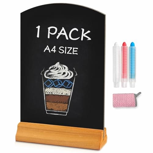 Image of Moco Moment A4 Chalk Board with Stand 1 Pack Table top Blackboard Menu Chalkboard Sign for Tables Decoration, Wedding, Restaurant, Party (1 Pack, A4)