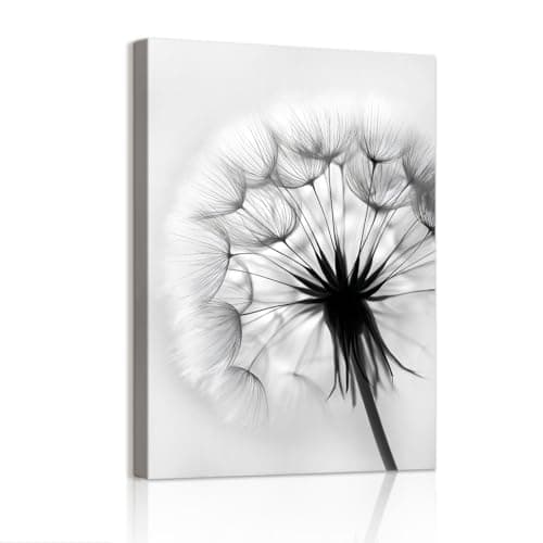 Image of WENGTIAO Dandelion Canvas Wall Art Prints Framed Pictures Modern Minimalist Black and White Floral Painting on Canvas for Living Room Bedroom Home Wall Decor 30x40cm