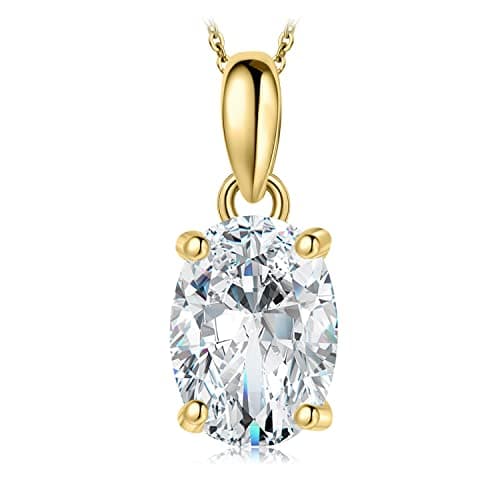 Image of JewelryPalace Oval Cut 9 * 7mm 2ct Cubic Zirconia Solitaire Pendant Necklace for Women, Classic Simulated Diamond 925 Sterling Silver 14k Yellow Gold Necklaces for Her VVS D-F, 18 Inch Box chain