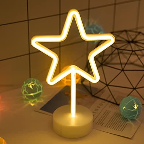 Image of ENUOLI Star Neon Signs, Battery/USB Powered LED Neon Light with Stand, Warm White Star Table Lamp for Room, Bedroom, Office, Birthday Party Decor