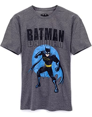 Image of DC Comics Batman T-Shirt Mens | Adults Distressed Superhero Character Charcoal Top | Movie Merchandise XL